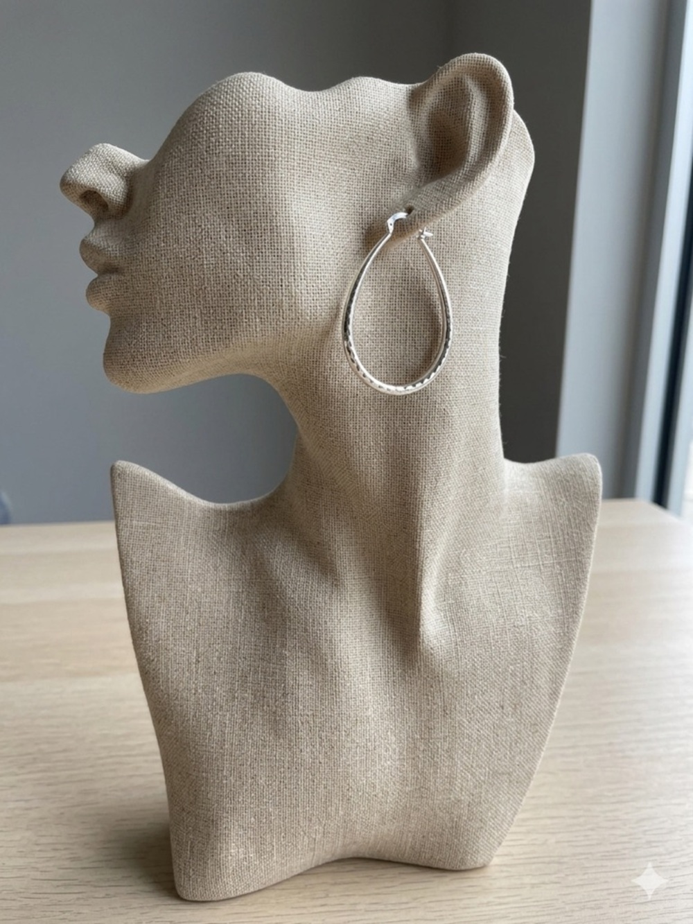 Sterling Silver 925 Diamond Cut Teardrop Hoop Earrings Textured Dangle Hoops